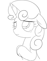 Size: 602x779 | Tagged: safe, artist:mcsadat, imported from derpibooru, sweetie belle, female, grayscale, monochrome, simple background, solo