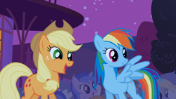 Size: 1365x768 | Tagged: safe, imported from derpibooru, screencap, applejack, carrot top, derpy hooves, golden harvest, rainbow dash, sea swirl, seafoam, pegasus, pony, boast busters, female, mare