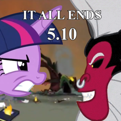 Size: 706x710 | Tagged: safe, imported from derpibooru, lord tirek, twilight sparkle, twilight's kingdom, golden oaks library, harry potter, harry potter (series), parody, poster, text, twilight sparkle (alicorn), twilight vs tirek