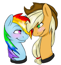 Size: 2924x3118 | Tagged: safe, artist:christthewolf5, imported from derpibooru, applejack, rainbow dash, appledash, blushing, collar, female, lesbian, portrait, shipping, smiling