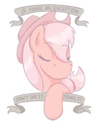 Size: 500x625 | Tagged: safe, imported from derpibooru, applejack, eyes closed, female, feminism, feminist ponies, mouthpiece, old banner, politics, solo, subversive kawaii