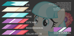 Size: 8160x4000 | Tagged: safe, artist:parclytaxel, imported from derpibooru, coco pommel, .svg available, absurd resolution, female, logo, reference sheet, rhododendron, solo, vector