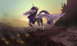 Size: 1500x899 | Tagged: safe, artist:petrifish, imported from derpibooru, twilight sparkle, alicorn, pony, armor, female, fire, mare, solo, twilight sparkle (alicorn)