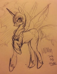 Size: 794x1024 | Tagged: safe, artist:doubt, imported from derpibooru, nightmare moon, female, grin, monochrome, solo, traditional art