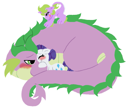 Size: 893x753 | Tagged: safe, artist:kiananuva12, imported from derpibooru, rarity, spike, oc, dracony, hybrid, blushing, female, interspecies offspring, male, offspring, older, older spike, parent:rarity, parent:spike, parents:sparity, shipping, simple background, smiling, snuggling, sparity, straight, transparent background