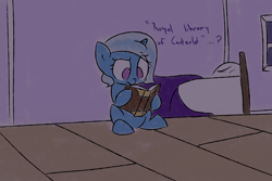 Size: 1280x853 | Tagged: safe, artist:bakasan, deleted from derpibooru, imported from derpibooru, trixie, pony, unicorn, the little magician, book, female, mare, reading, solo, younger