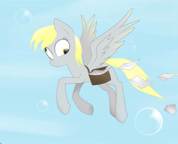 Size: 3200x2600 | Tagged: safe, artist:plasmaquant, imported from derpibooru, derpy hooves, pegasus, pony, bubble, female, flying, mail, mailbag, mare, solo