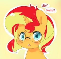 Size: 500x485 | Tagged: safe, artist:luxjii, imported from derpibooru, sunset shimmer, pony, unicorn, ask filly sunset shimmer, cute, female, filly, filly sunset shimmer, glasses, shimmerbetes, solo, tumblr, younger