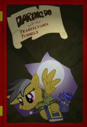 Size: 568x824 | Tagged: safe, artist:grimdark-lindy, imported from derpibooru, daring do, bat pony, pony, book, book cover, smugdash