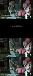 Size: 1920x4320 | Tagged: safe, artist:gergta, imported from derpibooru, pinkie pie, human, 3d, alyx vance, comic, crossover, dialogue, gmod, gun, half-life, half-life 2, machine gun, ravenholm