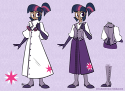 Size: 1017x746 | Tagged: safe, artist:egophiliac, imported from derpibooru, twilight sparkle, human, steamquestria, clothes, dark skin, female, gloves, goggles, humanized, jewelry, lab coat, long skirt, looking at you, mad scientist, necklace, ponytail, skirt, solo, waistcoat