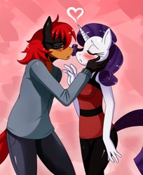 Size: 1047x1280 | Tagged: safe, artist:ss2sonic, imported from derpibooru, rarity, oc, oc:sweety swirl, anthro, blushing, canon x oc, eyes closed, furry, kissing
