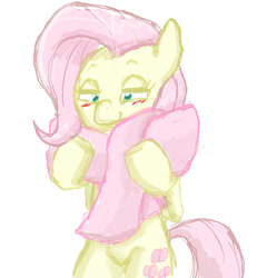 Size: 809x843 | Tagged: safe, artist:redanon, imported from derpibooru, fluttershy, pony, bedroom eyes, bipedal, blushing, clothes, cute, female, scarf, smiling, solo