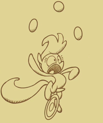 Size: 409x488 | Tagged: safe, imported from derpibooru, screencap, the cutie pox, diagram, juggling, monochrome, solo, unicycle