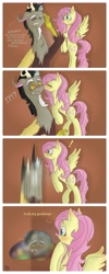 Size: 2772x6911 | Tagged: safe, artist:darkestsunset, imported from derpibooru, discord, fluttershy, blushing, cheek kiss, comic, cute, discoshy, female, kiss on the cheek, kissing, male, melting, puddle, shipping, straight