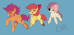 Size: 1200x576 | Tagged: safe, artist:pongtang, imported from derpibooru, apple bloom, scootaloo, sweetie belle, cutie mark crusaders, pixiv