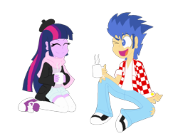 Size: 898x687 | Tagged: safe, artist:thelunarmage, imported from derpibooru, flash sentry, twilight sparkle, equestria girls, coffee, date, female, flashlight, male, shipping, simple background, straight, transparent background