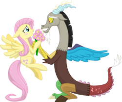 Size: 980x815 | Tagged: safe, artist:elzielai, imported from derpibooru, discord, fluttershy, pegasus, pony, blushing, discoshy, female, flower, male, shipping, straight