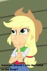 Size: 713x1080 | Tagged: safe, imported from derpibooru, applejack, equestria girls, female, image macro, meme, solo, thinkerjack