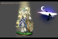 Size: 1024x683 | Tagged: safe, artist:anightlypony, imported from derpibooru, oc, oc only, oc:mountain tune, pony, unicorn, blonde, dulcimer, female, mare, musical instrument, solo