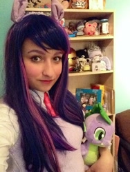 Size: 960x1280 | Tagged: safe, artist:ehherinn, imported from derpibooru, spike, twilight sparkle, human, cosplay, irl, irl human, photo, plushie, solo, spike plushie, twilight sparkle (alicorn)