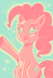 Size: 600x875 | Tagged: safe, artist:feli, imported from derpibooru, pinkie pie, cute, diapinkes, female, heart, heart eyes, limited palette, pixiv, raised hoof, solo, stars, wingding eyes