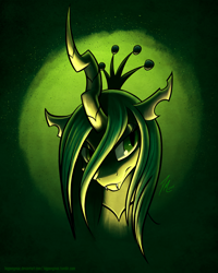 Size: 1600x2000 | Tagged: safe, artist:bigponymac, imported from derpibooru, queen chrysalis, changeling, changeling queen, crown, fangs, female, jewelry, portrait, quadrupedal, regalia, solo