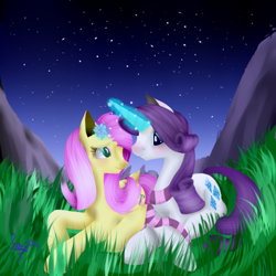 Size: 500x500 | Tagged: safe, artist:sparkdash, imported from derpibooru, fluttershy, rarity, female, flarity, lesbian, shipping