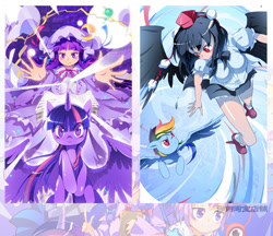 Size: 455x394 | Tagged: safe, artist:sweetsound, imported from derpibooru, rainbow dash, twilight sparkle, alicorn, pony, tengu, crossover, female, komeiji satori, mare, patchouli knowledge, pixiv, shameimaru aya, touhou, twilight sparkle (alicorn)