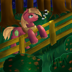 Size: 500x500 | Tagged: safe, artist:varien, imported from derpibooru, big macintosh, earth pony, firefly (insect), insect, pony, forest, male, solo, stallion