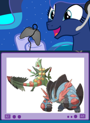 Size: 512x700 | Tagged: safe, artist:bronynel, imported from derpibooru, princess luna, sceptile, swampert, gamer luna, exploitable meme, mega evolution, mega sceptile, mega swampert, meme, obligatory pony, pokémon, pokémon omega ruby and alpha sapphire, tv meme