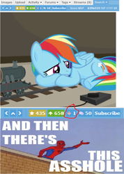 Size: 744x1044 | Tagged: safe, imported from derpibooru, rainbow dash, derpibooru, 60s spider-man, and then there's this asshole, meme, meta, spider-man, vulgar