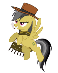 Size: 422x534 | Tagged: safe, edit, imported from derpibooru, daring do, cigar, clothes, costume swap, female, hat, poncho, solo, the man with no name