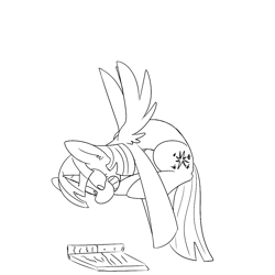 Size: 1000x1000 | Tagged: safe, artist:input-command, deleted from derpibooru, imported from derpibooru, twilight sparkle, alicorn, pony, book, female, flying, lineart, mare, monochrome, sketch, solo, twilight sparkle (alicorn)