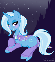 Size: 976x1096 | Tagged: safe, artist:nauticaldog, imported from derpibooru, trixie, pony, unicorn, blushing, clothes, female, leg warmers, mare, smiling, solo