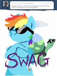 Size: 768x1024 | Tagged: safe, imported from derpibooru, rainbow dash, tank, ask, rainbowdashtellsitlikeitis, sunglasses, swag, tumblr