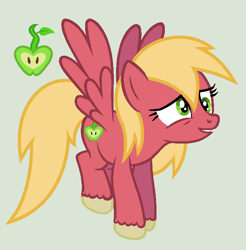 Size: 676x688 | Tagged: safe, artist:unoriginai, imported from derpibooru, oc, oc only, oc:apple sprout, pegasus, pony, cutie mark, offspring, parent:big macintosh, parent:derpy hooves, parents:derpymac, simple background, solo