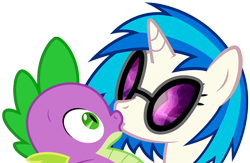 Size: 1081x706 | Tagged: safe, artist:sulyo, hundreds of users filter this tag, imported from derpibooru, dj pon-3, spike, vinyl scratch, pony, unicorn, kissing, love, shipping, show accurate, vinylspike