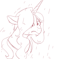 Size: 700x700 | Tagged: safe, artist:goat train, imported from derpibooru, princess celestia, monochrome, rain, solo, wet mane