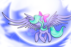 Size: 3000x2000 | Tagged: safe, artist:flamevulture17, imported from derpibooru, flitter, pegasus, pony, cloud, female, flying, large wings, lens flare, mare, sky, solo, spread wings