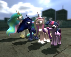 Size: 1280x1024 | Tagged: safe, artist:sonic5421, imported from derpibooru, princess cadance, princess celestia, princess luna, twilight sparkle, alicorn, pony, 3d, alicorn tetrarchy, female, gmod, mare, royal family, twilight sparkle (alicorn)