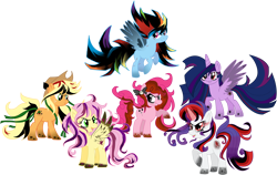 Size: 1000x633 | Tagged: safe, artist:schnuffitrunks, imported from derpibooru, applejack, fluttershy, pinkie pie, rainbow dash, rarity, twilight sparkle, alicorn, pony, corrupted, evil, eyeshadow, female, magic, makeup, mane six, mare, rainbow power, simple background, sombra eyes, transparent background, twilight sparkle (alicorn), vector