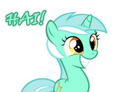 Size: 1280x960 | Tagged: safe, artist:sintakhra, imported from derpibooru, lyra heartstrings, pony, unicorn, cute, exclamation point, female, filly, filly lyra, grin, hai, hi, lyrabetes, mare, simple background, smiling, solo, squee, text, white background, younger