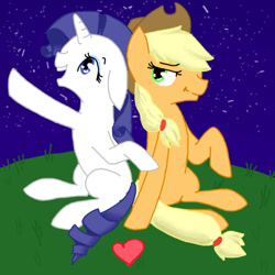 Size: 500x500 | Tagged: safe, artist:christinebolt, imported from derpibooru, applejack, rarity, female, lesbian, night, rarijack, shipping