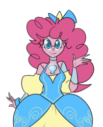 Size: 400x495 | Tagged: safe, artist:egophiliac, imported from derpibooru, pinkie pie, human, robot, steamquestria, animated, clothes, cute, dress, emofuri, expressions, female, humanized, looking at you, sharp teeth, simple background, smiling, solo, steampunk, white background