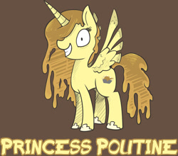 Size: 600x529 | Tagged: safe, artist:rabbitasaur, imported from derpibooru, oc, oc only, oc:princess poutine, alicorn, food pony, original species, alicorn oc, bronycan, canada, convention, poutine, solo