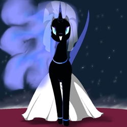 Size: 1000x1000 | Tagged: safe, artist:jun, imported from derpibooru, nightmare moon, bride, clothes, dress, female, grin, looking at you, nicemare moon, pixiv, smiling, solo, wedding dress