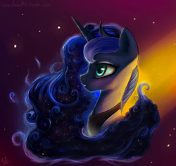 Size: 1280x1205 | Tagged: safe, artist:rain-gear, imported from derpibooru, princess luna, alicorn, pony, lunadoodle, blushing, female, mare, portrait, pretty, profile, solo