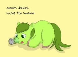 Size: 636x470 | Tagged: safe, artist:carpdime, imported from derpibooru, oc, oc only, oc:avocado, fluffy pony, series:little avocado, childhood, foal in a can, memories, solo, stuck