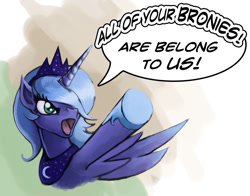 Size: 1000x783 | Tagged: safe, artist:hattonslayden, imported from derpibooru, princess luna, all your base are belong to us, bronybait, crossover, female, meme, s1 luna, solo, zero wing